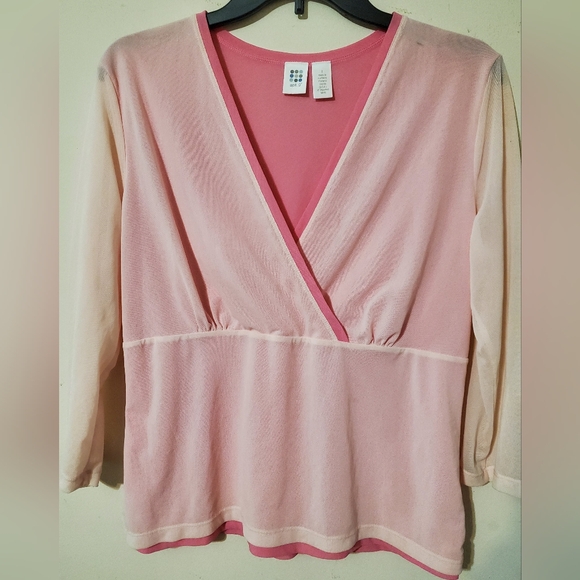 Apt. 9 Tops - Y2k Double Mesh Baby Pink V Neck Top Large